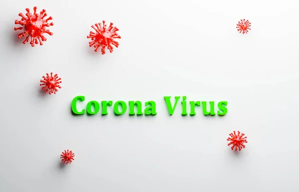 Modelo de cepa del virus abstracto de coronavirus del síndrome respiratorio de MERS-Cov o Oriente Medio y coronavirus novedoso 2019-nCoV con texto sobre fondo blanco . —  Fotos de Stock