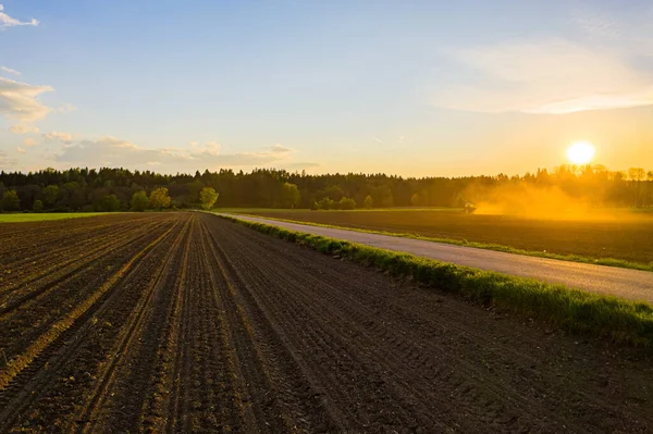 Gepflügtes Feld Ländlichen Raum Landschaft Der Landwirtschaftlichen Felder Luftaufnahme — Stockfoto