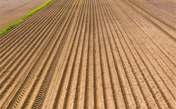 Plowed Field Rural Area Landscape Agricultural Fields Aerial View — Stock Photo, Image