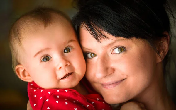 Young Mom Her 9Th Month Old Daughter Cuddling Portrait Natural Stock Image