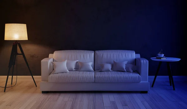 Noční scéna interiér obývacího pokoje. — Stock fotografie