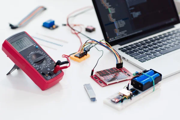 Close-up of multimeter and led matrix display — Stock Photo, Image