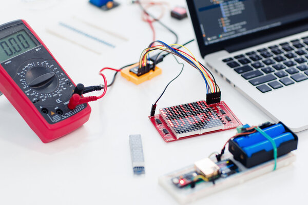 Workplace of advanced engineer, close-up