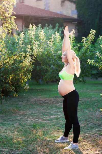 Mujer embarazada relajante al aire libre, espacio libre — Foto de Stock