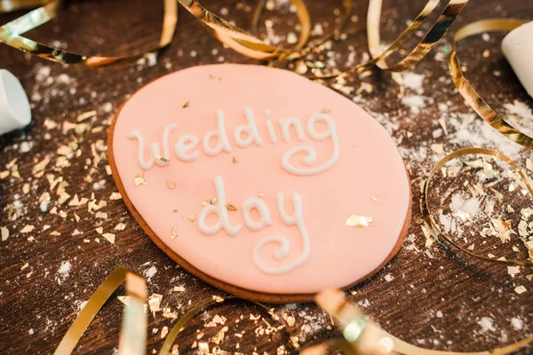 Closeup ručně svatební dekorace cookie — Stock fotografie