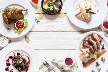 Restoran yemek düz iştah açıcı çerçeve yatıyordu