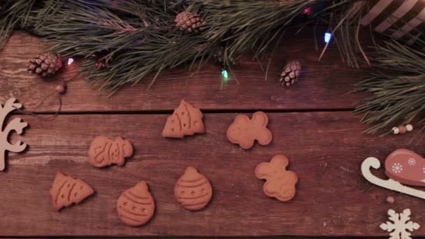 Hands fast take holiday Christmas gingerbread — Stock Video