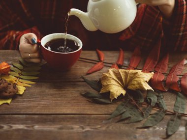 sıcak çay sonbahar sıcaklık ve coziness kavramı