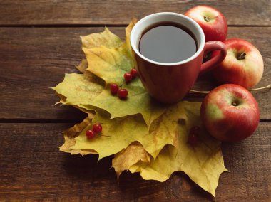 sonbahar çay sıcak olgun ahşap yüzey kavramı bırakır