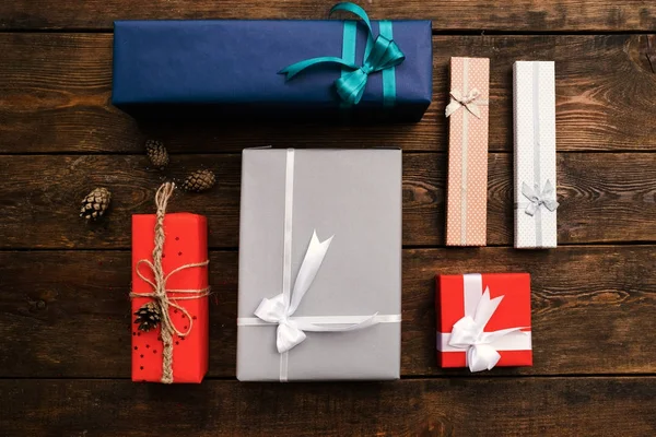 Gift order composition holidays wooden background — Stock Photo, Image