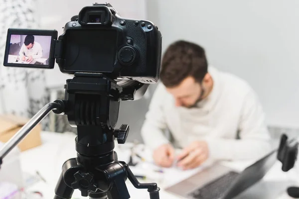Video tutorial skapande Filmning backstage kamera — Stockfoto