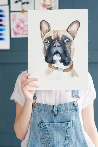 art painting picture dog drawing french bulldog