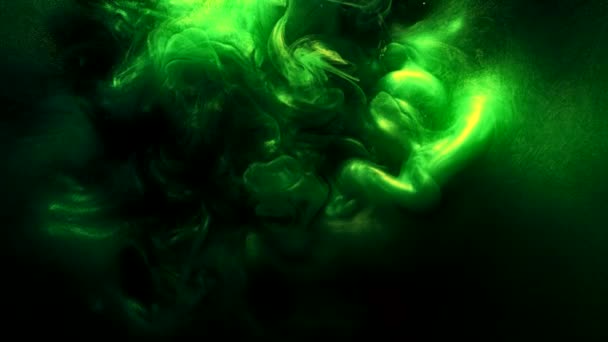 Fluid splash green glitter glowing fume motion — Stock Video