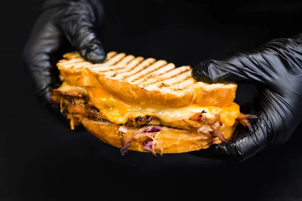 Grill restaurang meny drog fläsk smörgås ost — Stockfoto