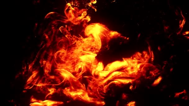 Eksplozja ruchu ognia iskrzy czerwony żółty przepływ płomienia — Wideo stockowe