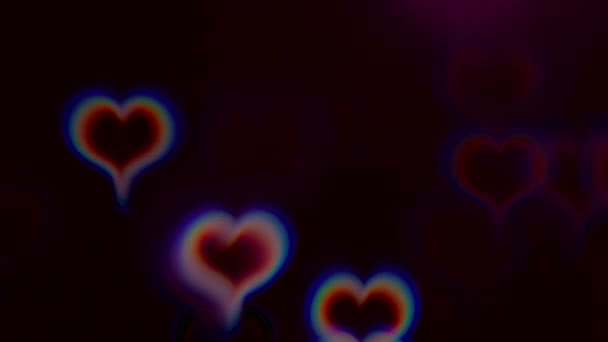Neon glowing hearts night blur illumination — Stock Video