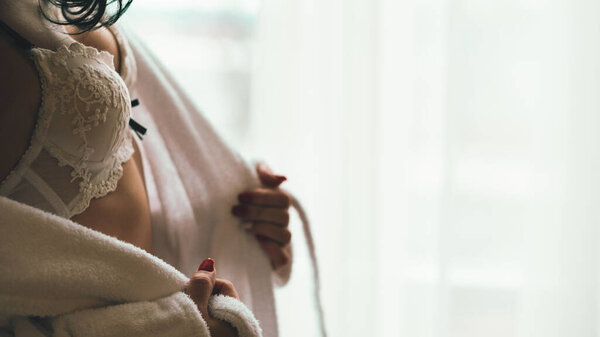 romantic morning woman white lingerie window