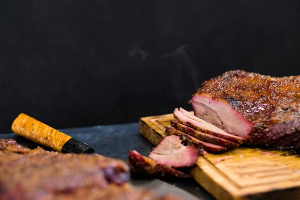 Grill restaurant kitchen hot smoked beef brisket — Stock Photo, Image