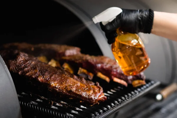 Professional kitchen appliance ribs bbq smoker — Stock Photo, Image