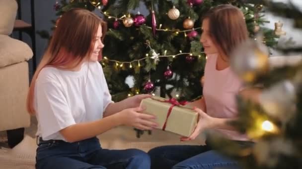 Рождественский сюрприз сюрприз поздравление девочка-подросток подарок — стоковое видео