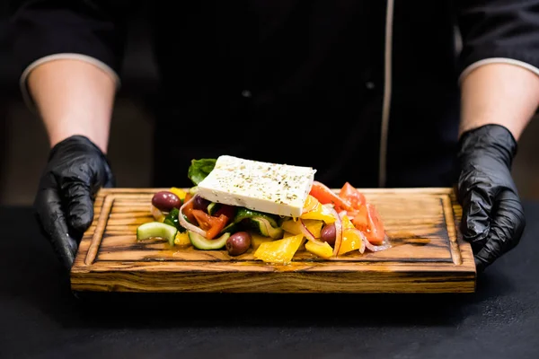 Traditionell grekisk sallad recept grönsaker feta — Stockfoto