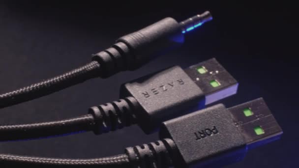 Razer blackwidow elite cabos USB mini jack estéreo — Vídeo de Stock