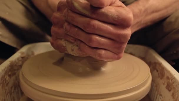 Ceramic manufacturing artist hands molding clay — Stockvideo