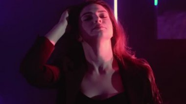colored lights girl young woman dancing neon glow