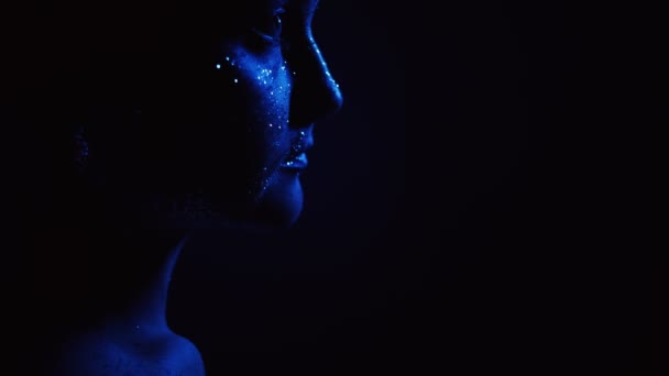 Glitter portrait art tender woman sparkles on face — Stockvideo