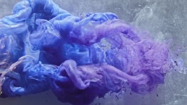 Tinta en agua púrpura pintura azul mezcla superposición — Vídeos de Stock