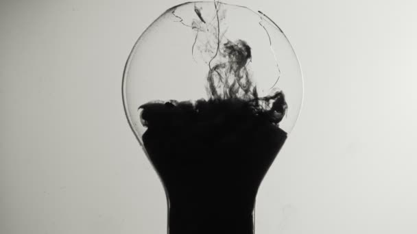 Lamp ink shot black smoke broken light bulb — Stock Video