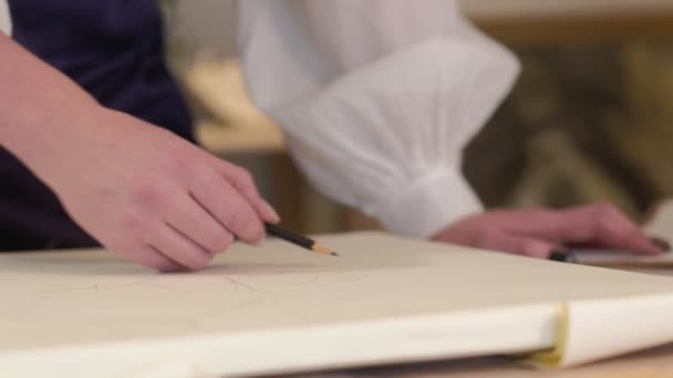 Professional sketching woman creating artwork — Stock video
