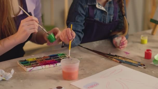 Painting hobby woman young sister mixing gouache — Stock Video