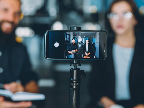 Business coaching recording video class smartphone — Stock Photo, Image