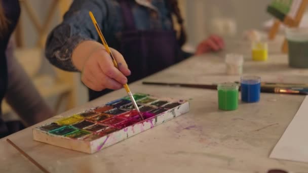 Måla hobby grupp skolflicka konstverk lärare — Stockvideo