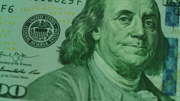 Benjamin franklin portrait one hundred dollar bill — Stock Video