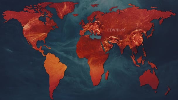 Covid-19 pandemia virus rojo propagación mapa 3d renderización — Vídeos de Stock