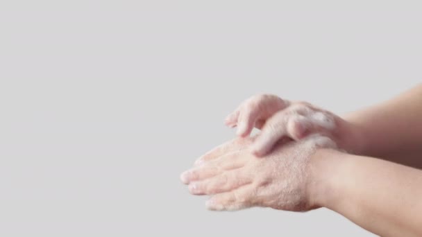 Hygiene habit covid-19 pandemic washing hands foam — Stock Video