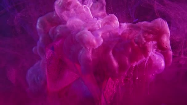 Color fluido salpicadura humo rosa nube cubo de vidrio — Vídeos de Stock