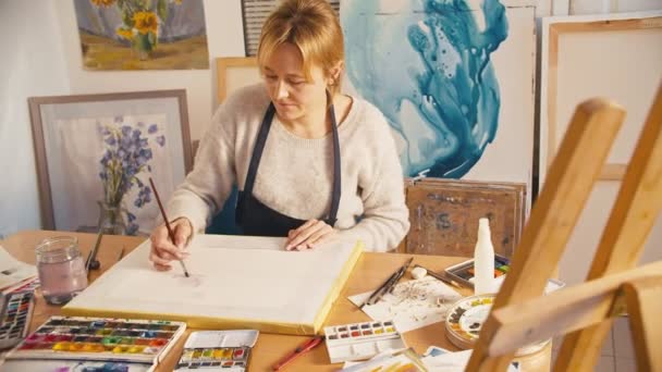 Persone creative ispirato pittura donna anziana — Video Stock