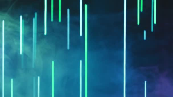 Fumée abstraite fond vert bleu néon lumières — Video