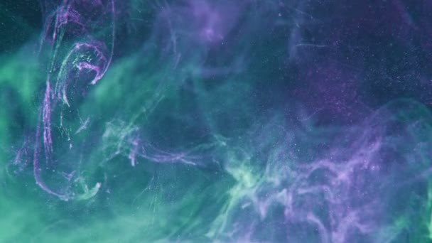 Color steam motion glitter smoke flow purple green — Stock Video