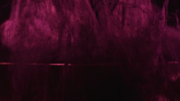 Glitter vloeistof plons zwarte inkt stroom roze licht — Stockvideo