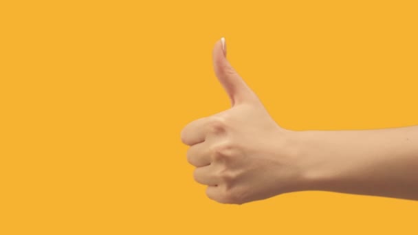 Conjunto 3 como modelos de gesto polegar para cima copyspace — Vídeo de Stock