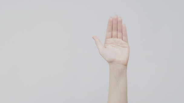 Прощай жест безопасной поездки женщина машет рукой ладонью — стоковое видео