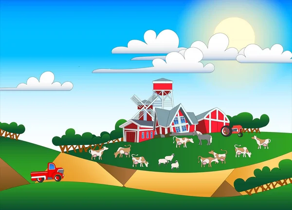 Illustratie van boerderij landschap — Stockvector