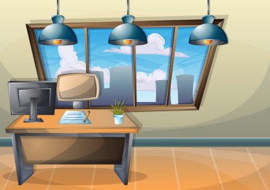 çizgi film vektör illüstrasyon iç ofis Oda