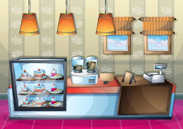 Cartoon Vektor Illustration Innenraum Cafe Raum mit getrennten Ebenen — Stockvektor
