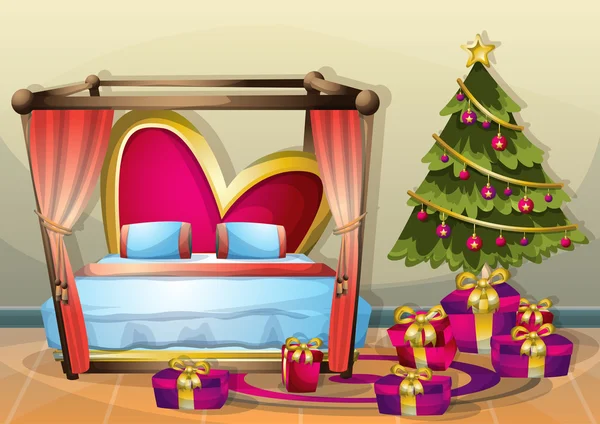 Cartoon vector illustratie interieur kerst kamer met gescheiden lagen — Stockvector