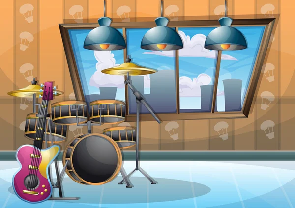 Cartoon vector ilustração interior sala de música com camadas separadas — Vetor de Stock